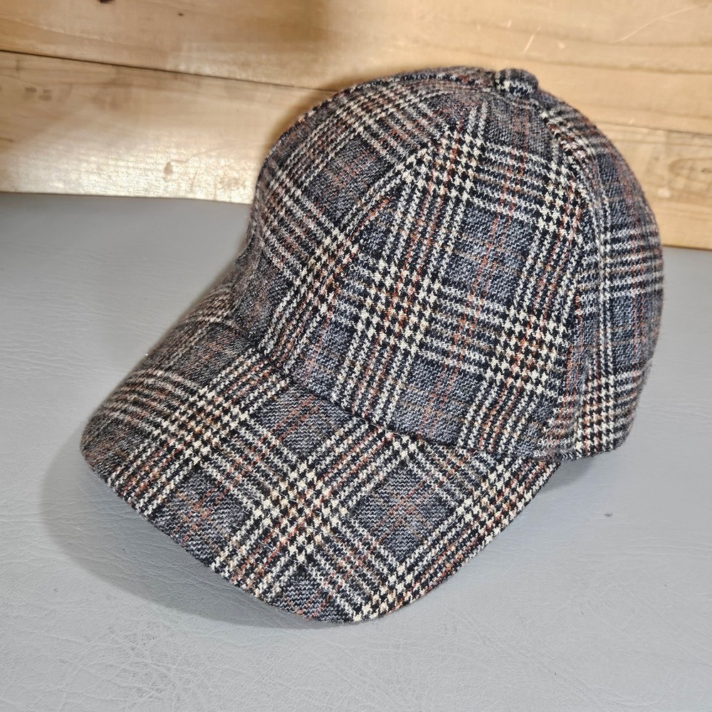 Zara Gray Plaid Wool Blend Baseball Cap Hat with Rear Tie Detail Size S-M